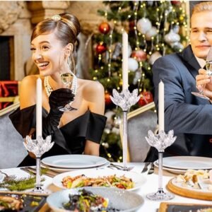 Sealing up Cross-border Vintage Quality Crystal Lotus Transparent Base Wedding Party Furniture Table Candlestick Decoration